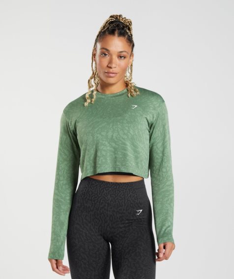 Camiseta Gymshark Adapt Animal Seamless Long Sleeve Top Mujer Verdes | MX 631LQU